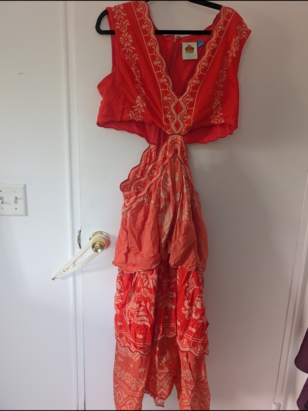 Anthropologie Coral Maxi Dress with Cream Embroidery - Picture 3 of 5